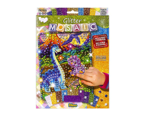 Креативна творчість "Glitter Mosaic Діно" БМ-03-01 блискуча мозаїка