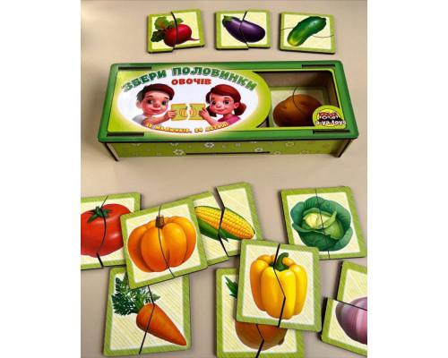 Настольная развивающая игра-пазл "Овощи" Ubumblebees (ПСФ074) PSF074, 12 картинок-половинок