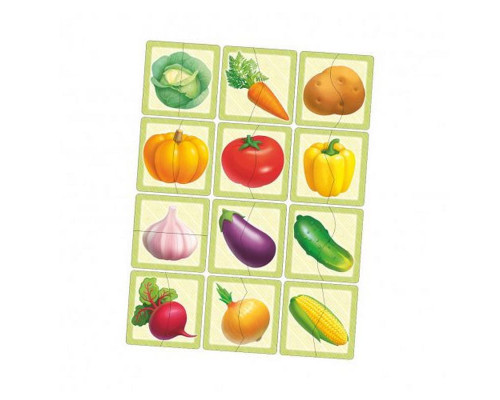 Настольная развивающая игра-пазл "Овощи" Ubumblebees (ПСФ074) PSF074, 12 картинок-половинок