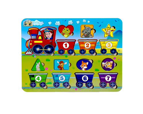 Деревянный пазл "Геометрические фигуры" Ubumblebees (ПСД048) PSD048 сортер-паровоз