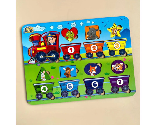 Деревянный пазл "Геометрические фигуры" Ubumblebees (ПСД048) PSD048 сортер-паровоз