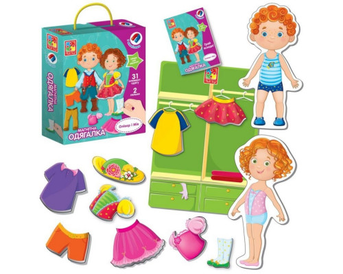 Дитяча гра "Магнітна Одягалка Олівер і Мія" VT3702-12, 2 ляльки, 31 магнітний елемент