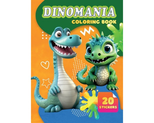 Дитяча розмальовка Dinomania А06012503, 20 наліпок А4