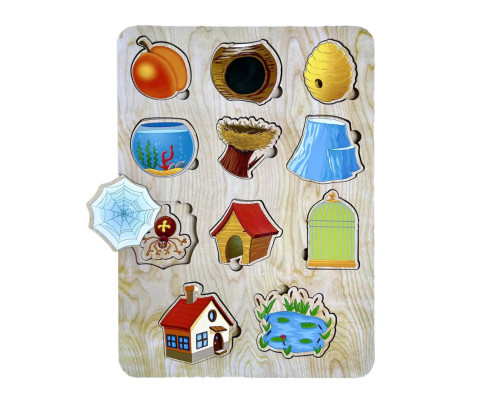 Деревянный пазл-вкладыш "Кто? Где живет?" Ubumblebees (ПСД059) PSD059 сортер