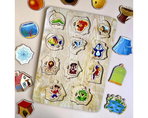 Деревянный пазл-вкладыш "Кто? Где живет?" Ubumblebees (ПСД059) PSD059 сортер