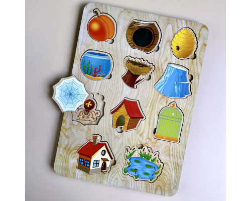 Деревянный пазл-вкладыш "Кто? Где живет?" Ubumblebees (ПСД059) PSD059 сортер