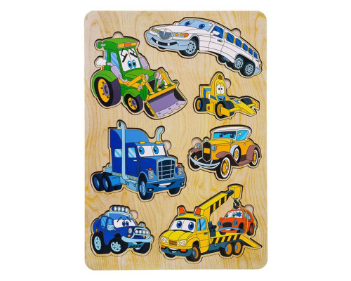 Деревянный пазл-вкладыш "Машинки-большой" Ubumblebees (ПСД058) PSD058, 7 элементов