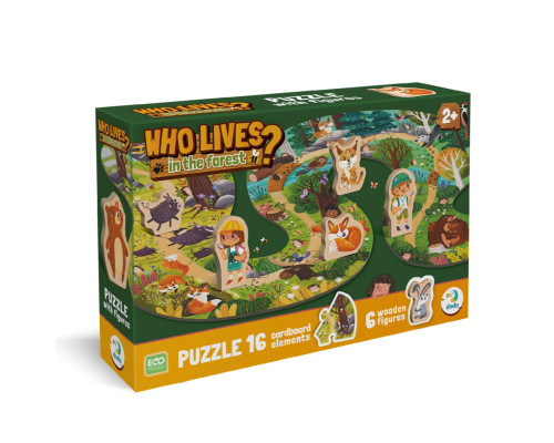 Дитячий пазл з дерев'яними фігурками "Хто живе в лісі?" 300608, 16 елементів