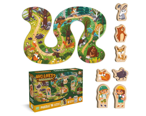 Дитячий пазл з дерев'яними фігурками "Хто живе в лісі?" 300608, 16 елементів