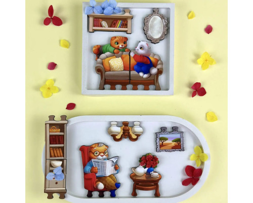 Деревянный пазл-вкладыш "Кошачий летний домик" (ПСД272) PSD272