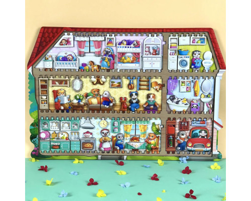 Деревянный пазл-вкладыш "Кошачий летний домик" (ПСД272) PSD272