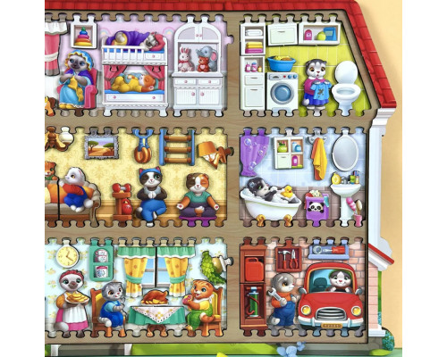 Деревянный пазл-вкладыш "Кошачий летний домик" (ПСД272) PSD272