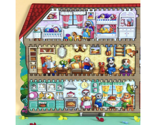 Деревянный пазл-вкладыш "Кошачий летний домик" (ПСД272) PSD272