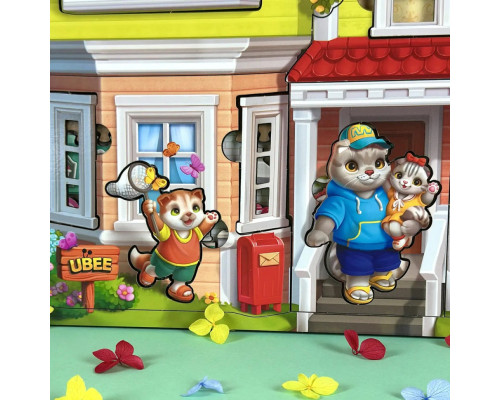 Деревянный пазл-вкладыш "Кошачий летний домик" (ПСД272) PSD272