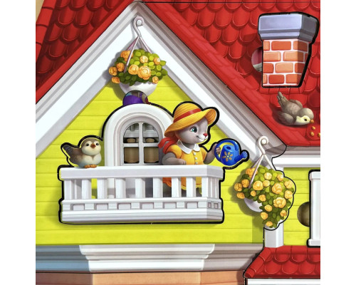 Деревянный пазл-вкладыш "Кошачий летний домик" (ПСД272) PSD272