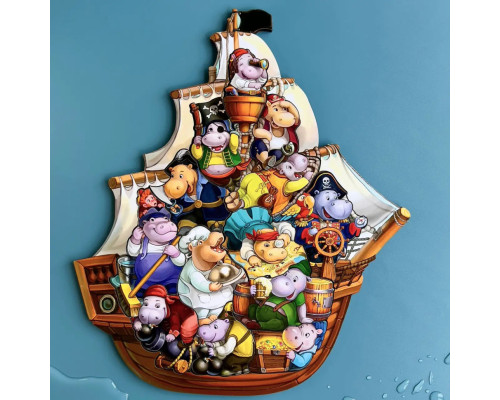 Деревянный пазл-вкладыш "Бегемотики-пираты" Ubumblebees (ПСД083) PSD083, 13 бегемотиков