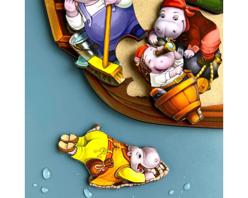 Деревянный пазл-вкладыш "Бегемотики-пираты" Ubumblebees (ПСД083) PSD083, 13 бегемотиков