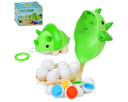 Дитяча каталка на мотузочці "Динозаврик" XQS2087A, яйця-пазли 12 штук
