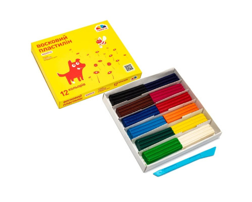Дитячий восковий пластилін "Малята" 100305, 12 кольорів 144 г