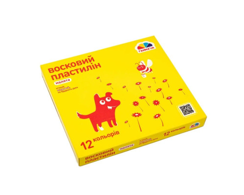 Дитячий восковий пластилін "Малята" 100305, 12 кольорів 144 г
