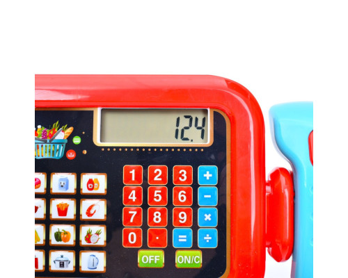 Детский игровой кассовый аппарат 6178F калькулятор, сканер, звук, свет, корзина