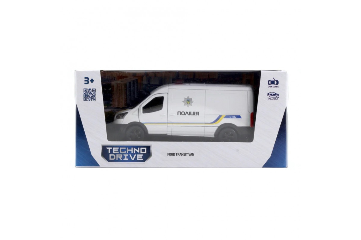 Автомодель "FORD TRANSIT VAN ПОЛІЦІЯ" TechnoDrive 250343U, 1:32 Автомодель "FORD TRANSIT VAN ПОЛІЦІЯ" TechnoDrive 250343U, 1:32