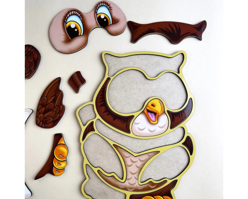 Деревянный пазл-вкладыш "Сова" Ubumblebees (ПСД087) PSD087 пазл-контур