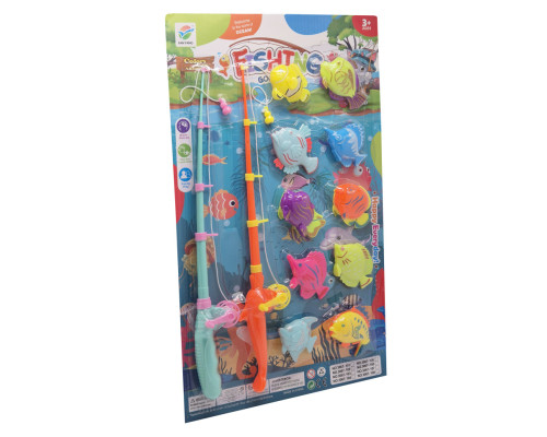 Рыбалка на магните 3067-108(Turquoise-Orange) 2 удочки, 10 разноцветных рыбок