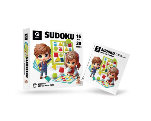 Деревянная детская логическая игра "Судоку геометрическое" QB800-001, 16 элементов