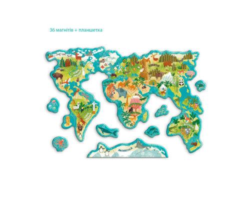Дитяча магнітна мапа світу тварини 200267, 36 елементів