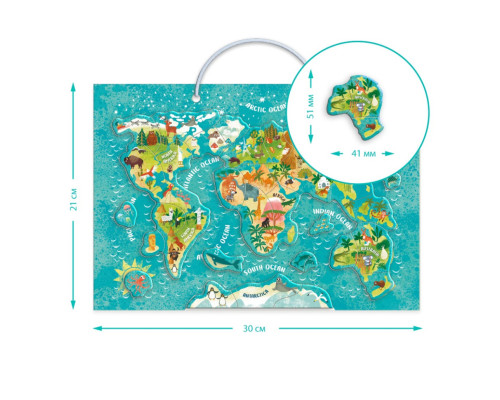 Дитяча магнітна мапа світу тварини 200267, 36 елементів