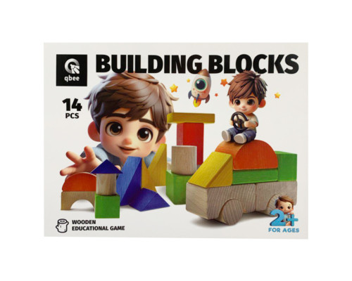 Детские деревянные строительные блоки "Город" QB700-008, 14 элементов