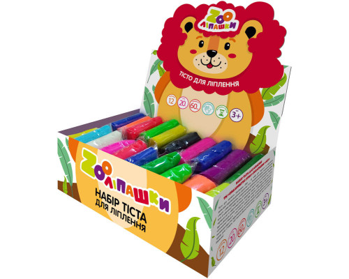 Тісто для ліплення ZOOлипашки шоу-бокс "Лев" ZIRKA 140210 (шоу-бокс 12 кольорів, 60 стиків по 20 г)