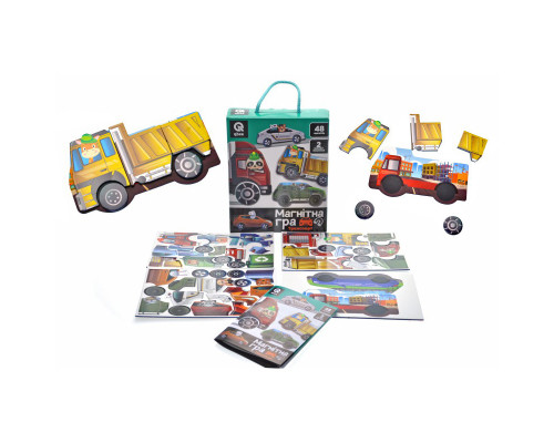 Дитяча магнітна гра "Транспорт" QB600-002, 48 магнітів, 2 основи-машинки