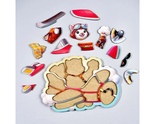 Деревянный контурный пазл "Котик пилот" (ПСД281) PSD281