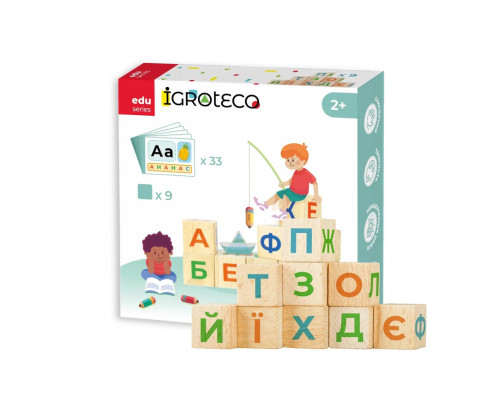Деревянные кубики «Украинская Азбука» 900699 9 кубиков, 33 карточки