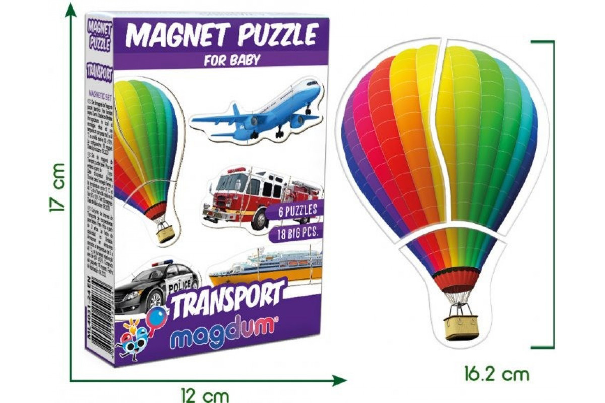 Набір магнітів Magdum Baby puzzle Транспорт ML4031-24 EN