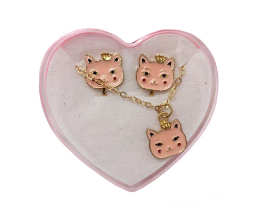 Бижутерия детская 2 в 1 "Розовая Киса" B4318-1 серьги + подвеска