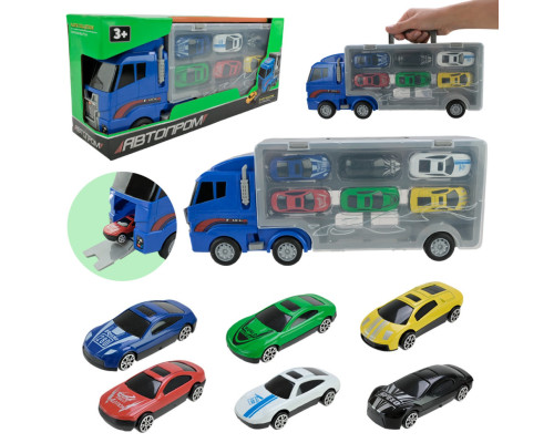 Дитячий трейлер з машинками PS006-1, 6 машинок