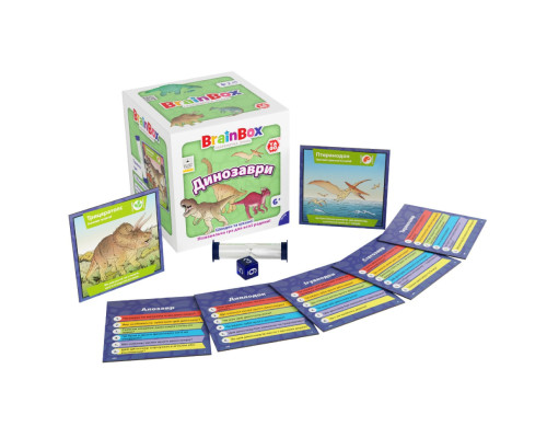 Карточная игра Brainbox "Динозавры" Yago BZZBRDI02UA 55 карточек 1 игральный кубик