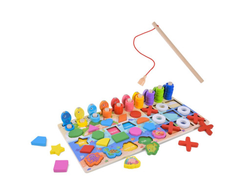 Деревянная игрушка Центр развивающий C9426 вкладыши, пирамидки, рыбалка