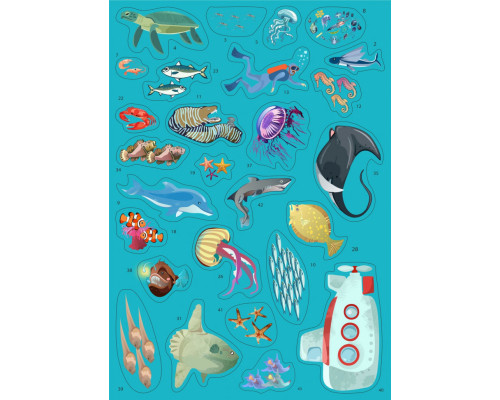 Детская игра с многоразовыми наклейками "Подводный мир" (KP-008), 43 наклейки