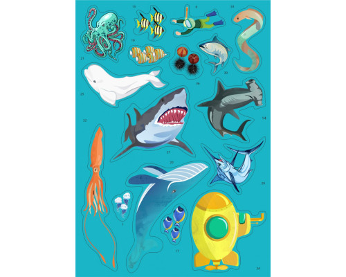 Детская игра с многоразовыми наклейками "Подводный мир" (KP-008), 43 наклейки