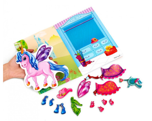 Гра магнітна одягалка «Єдиноріг» VT3204-27, 1 фігурка єдинорога, 18 магнітів