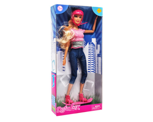 Дитяча лялька на скейті в шоломі DEFA 8375 шарнірна Рожевий