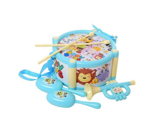 Детские Музыкальные инструменты 890-18(Turquoise) барабан, дудка, маракасы