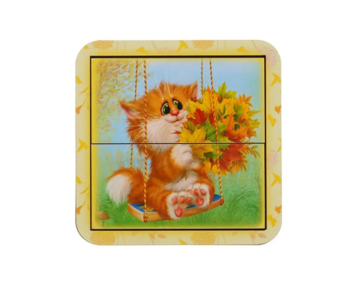 Деревянный пазл-вкладыш "Котик-2" Ubumblebees (ПСД113) PSD113 разрезной