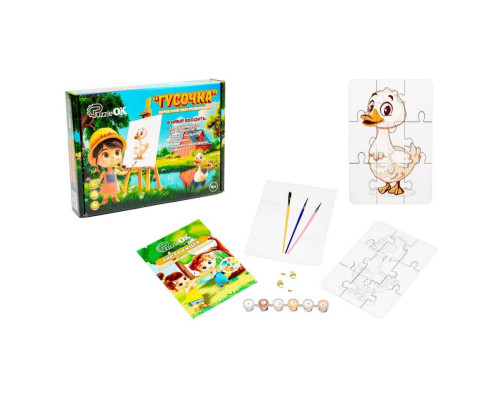 Деревʼяний пазл-розмальовка А5 "Гусочка" Puz-22937 пензлик, фарби, клейка плівка