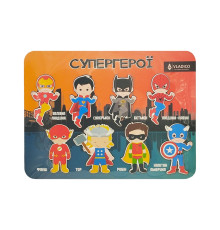 Деревянный пазл-вкладыш "Супер герои" 3240-05-003, 34х25 см, 8 элементов