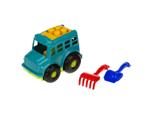 Ігровий набір для пісочниці Автобус "Бусик" №1 0084 лопатка та грабельки Зелений